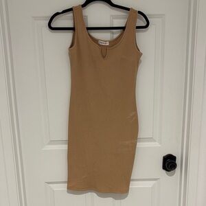 Elegant Tan Sleeveless Mini Dress